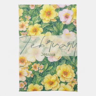 February Birth Flower Primroses Kitchen Towel