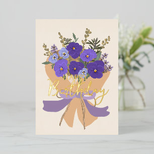 February Birth Flower Purple Violets Floral Foil Holiday Card
