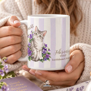 February Birth Flower Violet Cat Bridesmaid Gift Coffee Mug