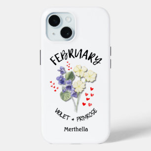 FEBRUARY Birth Month Flower Custom Name iPhone 15 Case