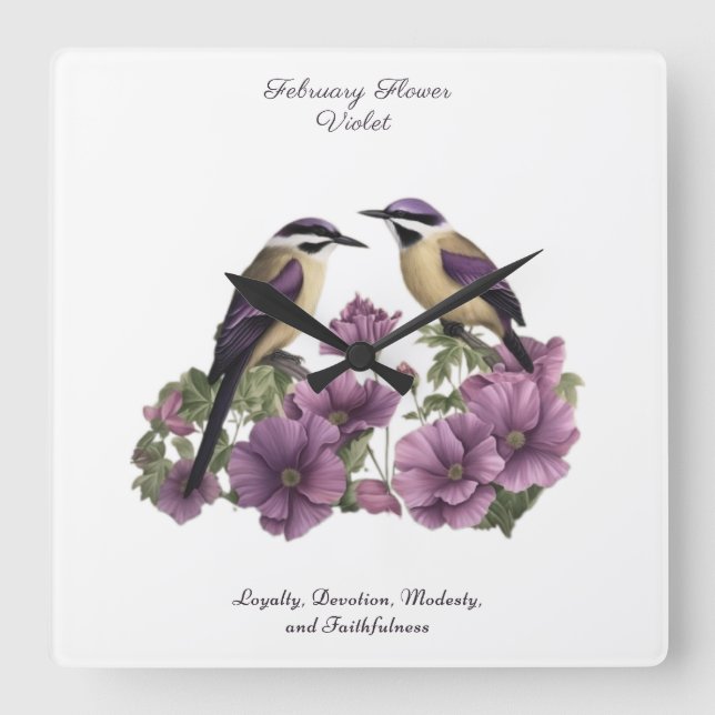 February Birth Month Flower Personalized Birthday Square Wall Clock (Front)