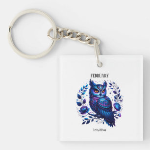 February Birth Month Spirit Animal Owl Keychain