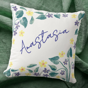 February Birth Month Violet Primrose Personalized Throw Pillow
