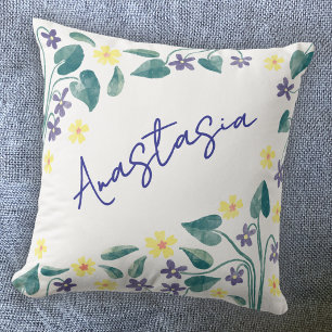 February Birth Month Violet Primrose Personalized Throw Pillow