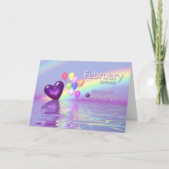 February Birthday Amethyst Heart Card (Front)