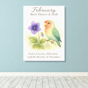 February Birthday Christian Floral Love Bird Canvas Print