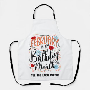 February Birthday Month, Typography Bday Hearts Apron