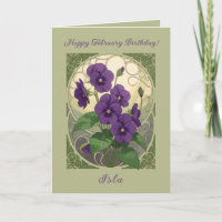 February Birthday Viola Flowers Art Nouveau Style