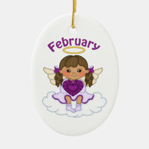 February Birthstone Angel Brunette Ceramic Ornament