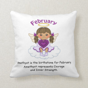 February Birthstone Angel Brunette Throw Pillow
