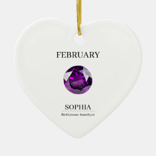 February Birthstone Birthday Name Amethyst Ceramic Ornament