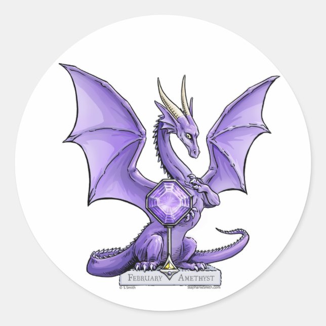 February Birthstone Dragon - Amethyst Classic Round Sticker (Front)