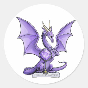 February Birthstone Dragon - Amethyst Classic Round Sticker