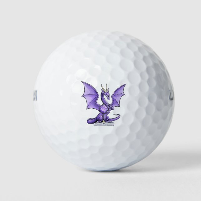 February Birthstone Dragon - Amethyst Golf Balls (Front)