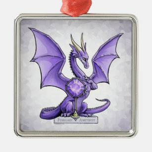 February Birthstone Dragon - Amethyst Metal Ornament