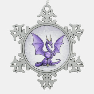 February Birthstone Dragon - Amethyst Snowflake Pewter Christmas Ornament