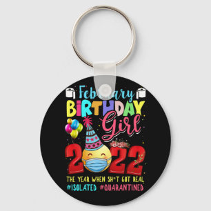 February Girl 2022 Social Distance Birthday Emoji Keychain