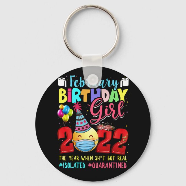 February Girl 2022 Social Distance Birthday Emoji Keychain (Front)