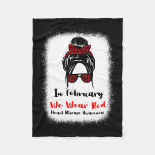 February Heart Health Go Red Messy Bun Women Fleece Blanket