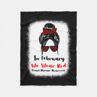 February Heart Health Go Red Messy Bun Women Fleece Blanket