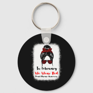 February Heart Health Go Red Messy Bun Women  Keychain