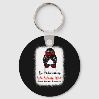 February Heart Health Go Red Messy Bun Women Keychain
