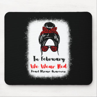 February Heart Health Go Red Messy Bun Women Mouse Pad
