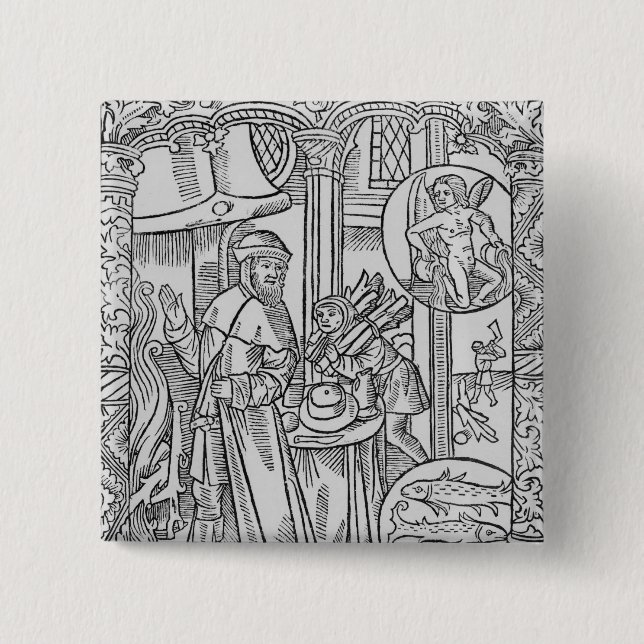 February, interior scene, Aquarius 2 Inch Square Button (Front)