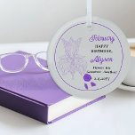February Iris Floral | Amethyst Birthday Keepsake Glass Ornament<br><div class="desc">February actually has three flowers in celebration of birthdays for this month: violets, primroses and irises. This design features the beauty of iris. The gemstone for February is amethyst. This design features the flowers and the gemstones along with the recipient's name in an amethyst colour. We have paired it with...</div>