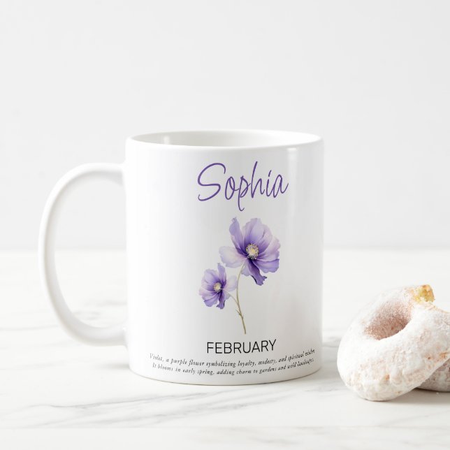 February Personalized Birth Flower  Coffee Mug (With Donut)
