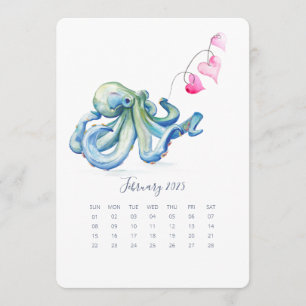 February Stand Alone Calendar Blue Octopus Menu