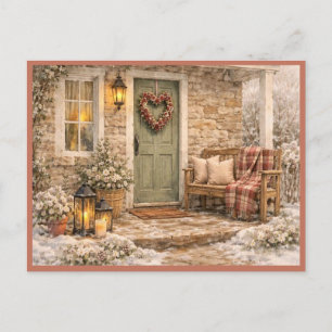 February Valentine Porch Watercolor Art Postcard
