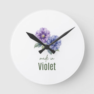 February Violet Birth Flowe Clock Watercolor
