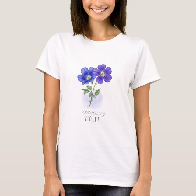 February Violet Birth Flower  T-Shirt Watercolor (Devant)