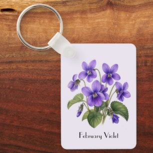 February Violet Flowers  Keychain