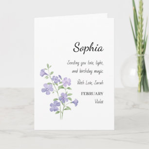 February Violet Personalized Birthday Card
