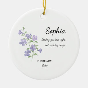 February Violet Personalized Birthday Ceramic Ornament