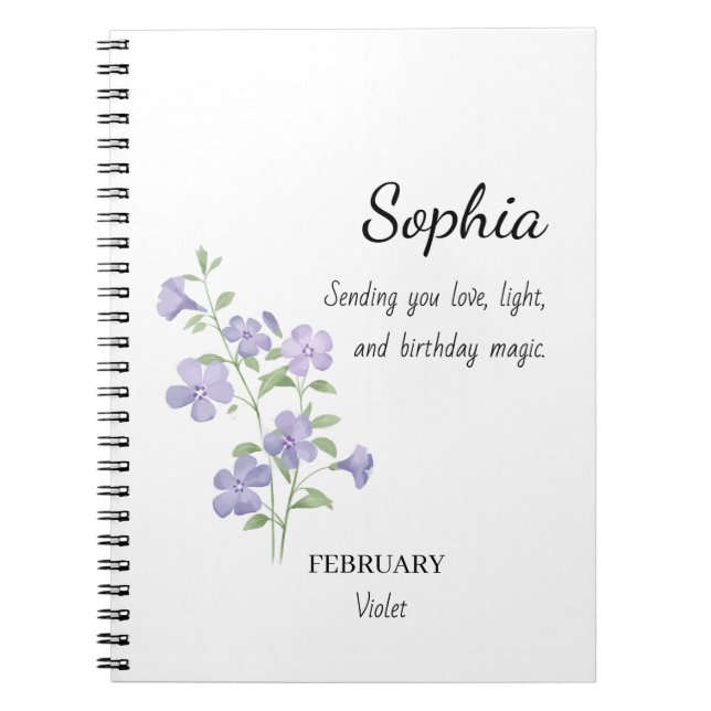 February Violet Personalized Birthday Notebook (Front)