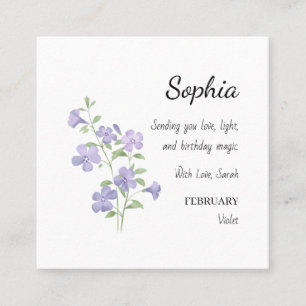 February Violet Personalized Birthday Square Business Card