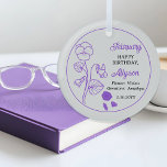 February Violets Floral Amethyst Birthday Keepsake Glass Ornament<br><div class="desc">February actually has three flowers in celebration of birthdays for this month: violets, primroses and irises. This design features the beauty of violets. The gemstone for February is amethyst. This design features the flowers and the gemstones along with the recipient's name in an amethyst colour. We have paired it with...</div>