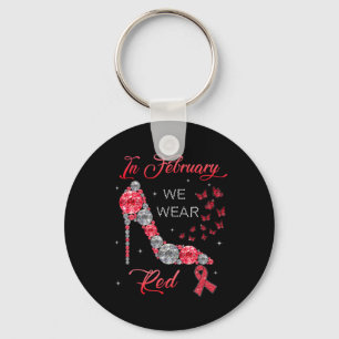 February We Wear Red Butterflies Heart Disease Awa Keychain