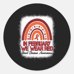 February We Wear Red Leopard Rainbow Bleached Red  Classic Round Sticker