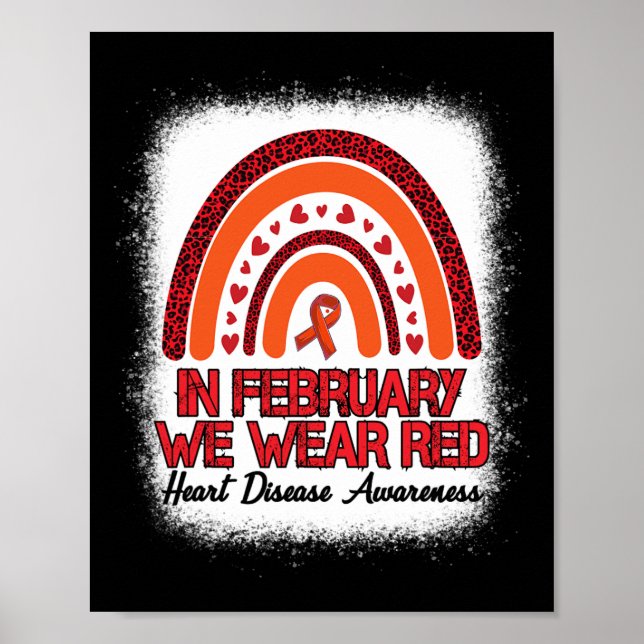 February We Wear Red Leopard Rainbow Bleached Red  Poster (Front)