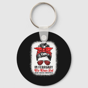 February We Wear Red Messy Bun - Heart Disease Awa Keychain
