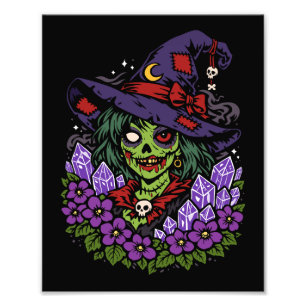February Zombie Witch with Gems and Flowers Photo Print