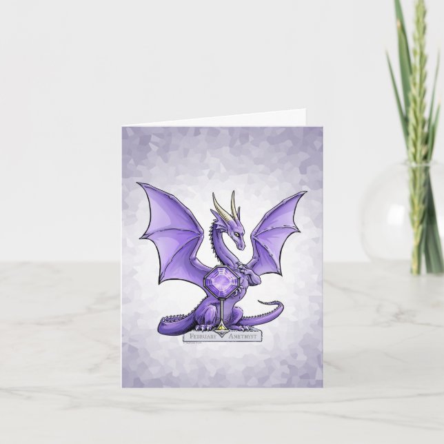February's Birthstone Dragon: Amethyst Card (Front)