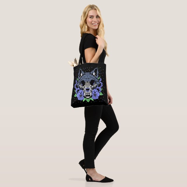 February's Violet & Wolf Skull Tote Bag (On Model)