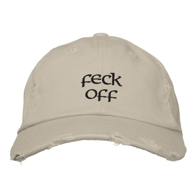 "Feck off" distressed baseball cap (Front)