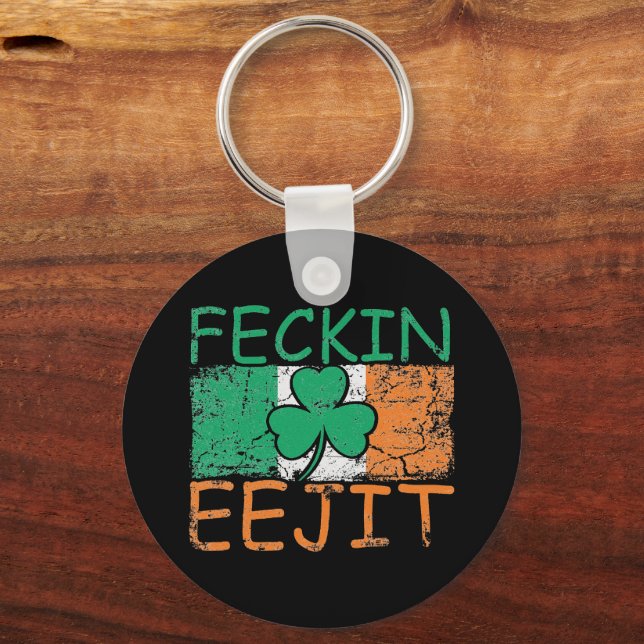 Feckin Eejit Ireland Irish Slang flag Ireland Keychain (Front)