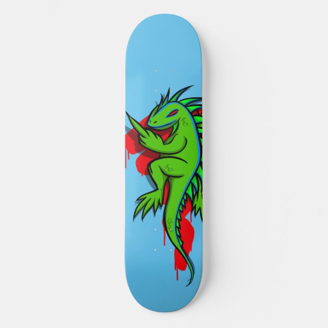 Fed Up Green Iguana Flipping The Bird  Skateboard (Front)